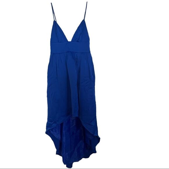 NBD Caleb Spaghetti Strap High-Low V-Neck Gown Dress In Cobalt - Picture 2 of 8